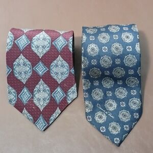Oscar de la Renta Ties Lot of 2 Clasic Style 1 Burgundy Print,1 Blue Print